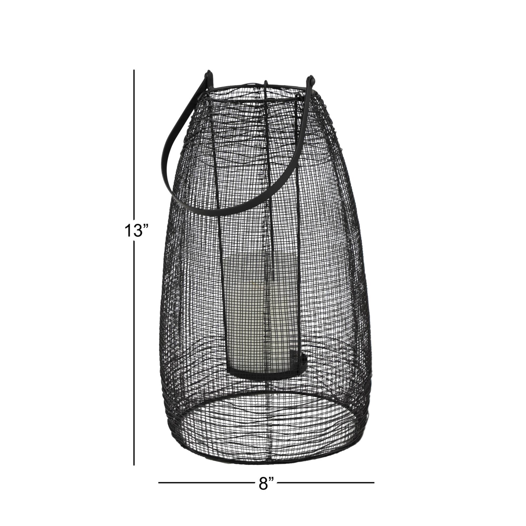 Black Iron Modern Candle Holder Lantern, 13" x 8" x 8"